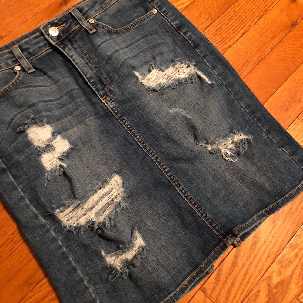 Distressed Jean Skirt • Perfect Condition